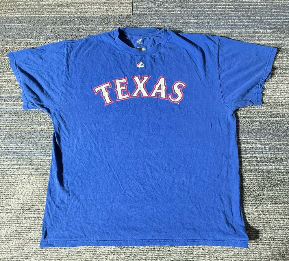 Majestic Texas Rangers T-Shirt Size XL Blue Cotton MLB